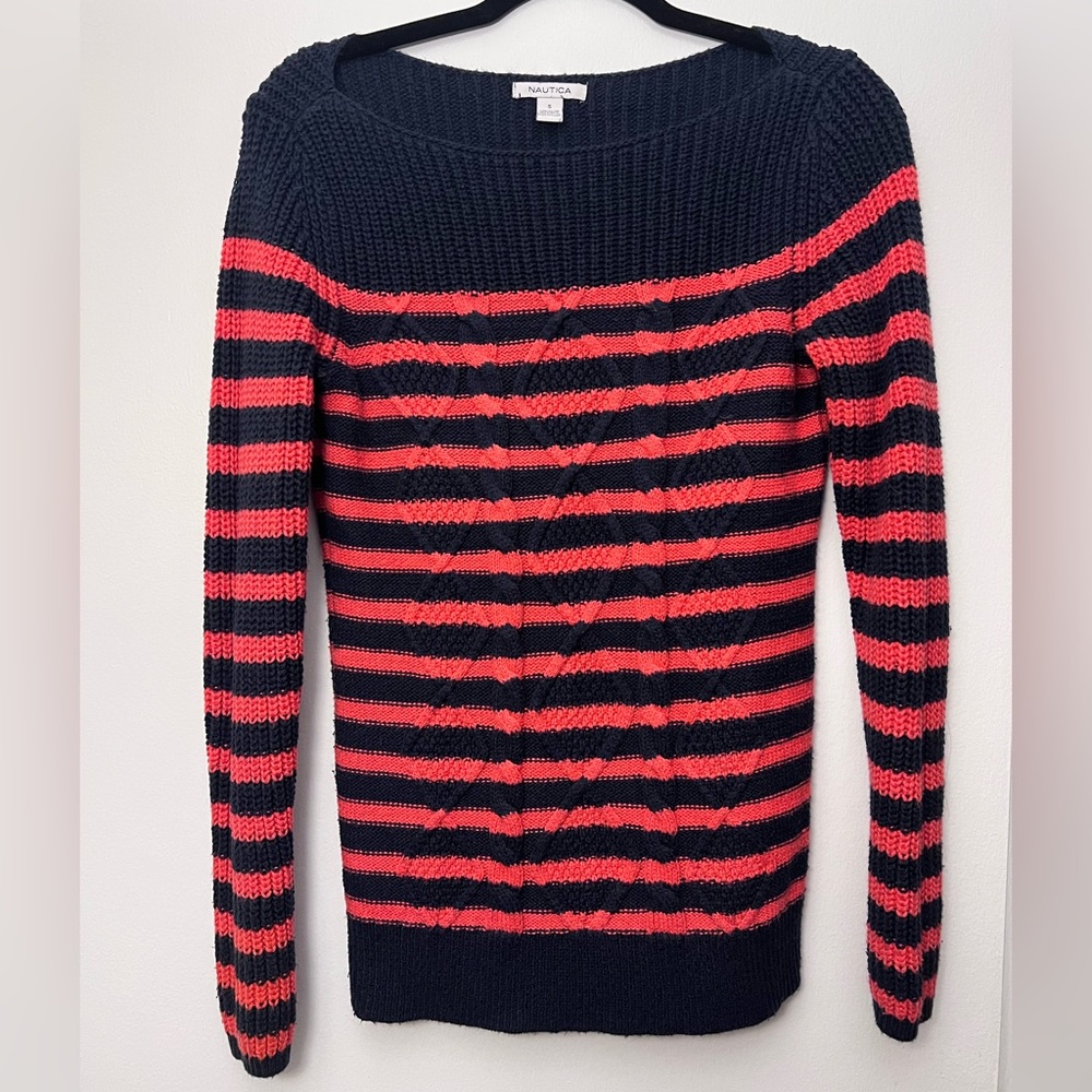 Peach and Navy Striped Crewneck Nautica Sweater